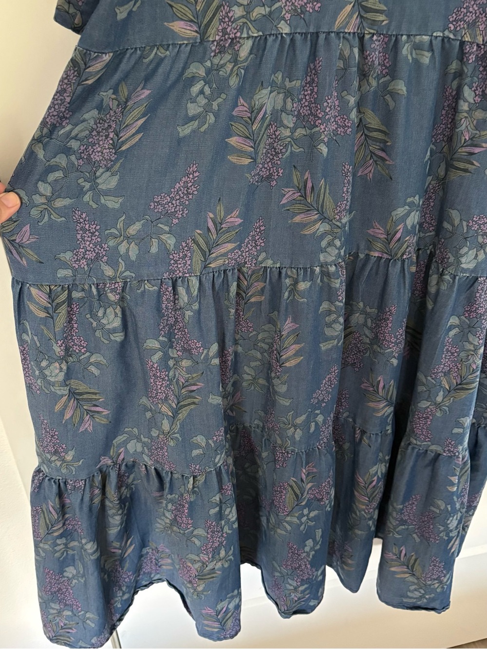 Natural Life Rebecca Tiered Midi Shirt Dress Blue Floral Lyocell Blend - XXL - Picture 9 of 12
